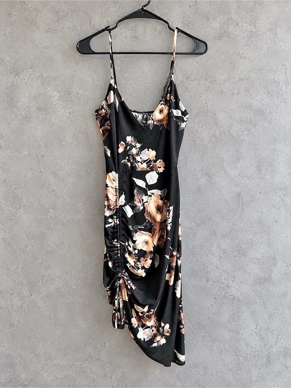 Windsor Black Floral Ruched Dress – Large